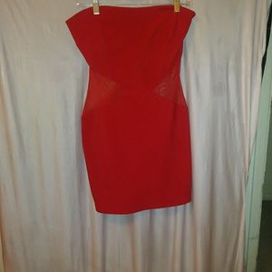 Stunning red strapless with mesh cutout sides